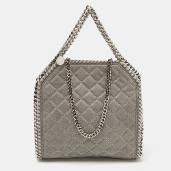 Pre Owned Stella McCartney Grey Quilted Faux Suede Mini Falabella Tote