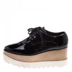 Pre Owned Stella McCartney Black Faux Leather Elyse Platform Derby Size 37.5