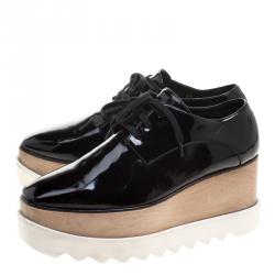 Pre Owned Stella McCartney Black Faux Leather Elyse Platform Derby Size 37.5
