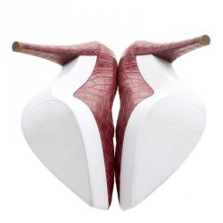 مملوكة مسبقًا حذاء كعب عالي ستيلا مكارتني جلد صناعي نقشة جلد التمساح أحمر نعل سميك مقاس 39