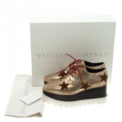 Stella McCartney Metallic Gold Python Effect Faux Leather and Faux Fur Elyse Star Platform Derby Size 38