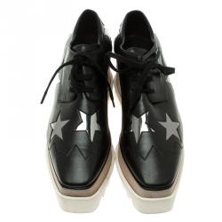 Pre Owned Stella McCartney Black Faux Leather Elyse Star Platform Derby Size 37.5