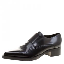 Stella McCartney Black Faux Leather Frankie Pointed Toe Elastic Detail Loafers Size 38