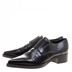 Stella McCartney Black Faux Leather Frankie Pointed Toe Elastic Detail Loafers Size 38