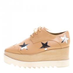 Pre Owned Stella McCartney Beige Faux Leather Elyse Star Platform Lace Up Derby Size 39