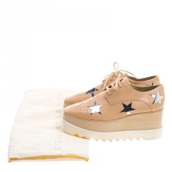 Pre Owned Stella McCartney Beige Faux Leather Elyse Star Platform Lace Up Derby Size 39