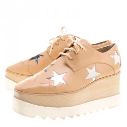 Pre Owned Stella McCartney Beige Faux Leather Elyse Star Platform Lace Up Derby Size 39