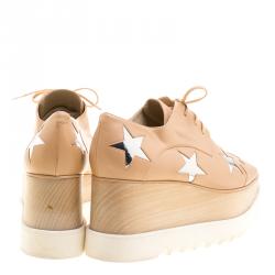 Pre Owned Stella McCartney Beige Faux Leather Elyse Star Platform Lace Up Derby Size 39