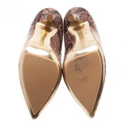 Pre Owned حذاء ستيلا ماكارتني لوفر ذو كعب عالي بنقوش جلد الثعبان ومقدمة مدببة مقاس 38