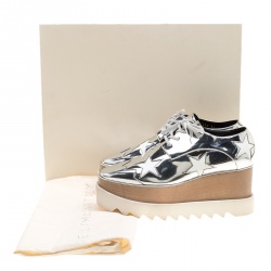 Pre Owned Stella McCartney Metallic Silver Faux Leather Indium Elyse Star Platform Derby Size 37