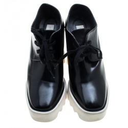 مملوكة مسبقًا Stella McCartney Black Faux Leather Leana Wooden Wedge Lace Up Derby Size 36