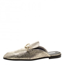 Stella McCartney Metallic Faux Croc Effect Leather Slip On Loafers Size 38