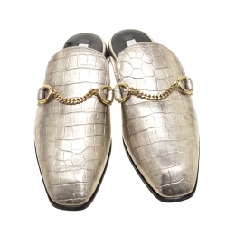 Stella McCartney Metallic Faux Croc Effect Leather Slip On Loafers Size 38