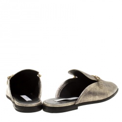Stella McCartney Metallic Faux Croc Effect Leather Slip On Loafers Size 38