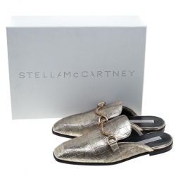 Stella McCartney Metallic Faux Croc Effect Leather Slip On Loafers Size 38