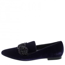 Pre Owned Stella McCartney Purple Velvet Crystal Embellished Smoking Slippers Size 38.5