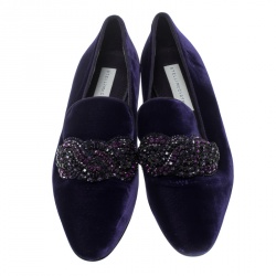 Pre Owned Stella McCartney Purple Velvet Crystal Embellished Smoking Slippers Size 38.5