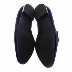 Pre Owned Stella McCartney Purple Velvet Crystal Embellished Smoking Slippers Size 38.5