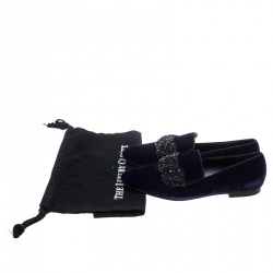Pre Owned Stella McCartney Purple Velvet Crystal Embellished Smoking Slippers Size 38.5