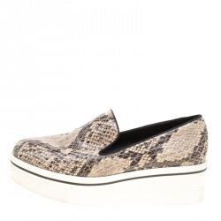 Stella McCartney Beige Faux Python Platform Slip On Sneakers Size 38