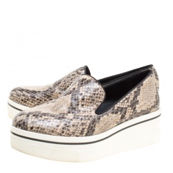 Stella McCartney Beige Faux Python Platform Slip On Sneakers Size 38