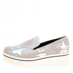 Pre Owned حذاء رياضي سليب أون ستيلا مكارتني بنكس ستار جلد رصاصي ميتاليك صناعي نعل سميك مقاس 38