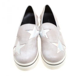 Pre Owned حذاء رياضي سليب أون ستيلا مكارتني بنكس ستار جلد رصاصي ميتاليك صناعي نعل سميك مقاس 38