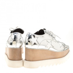 Pre Owned Stella McCartney Metallic Silver Faux Leather Indium Elyse Star Platform Derby Size 38