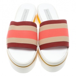 مملوكة مسبقًا حذاء سلايدز ستيلا ماكرتني نعل سميك كانفاس كتل لونية أحمر مقاس 38