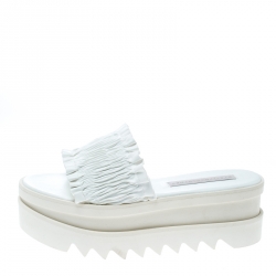 Stella McCartney White Ruched Faux Leather Platform Slides Size 38