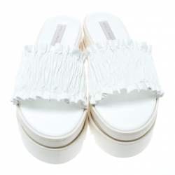 Stella McCartney White Ruched Faux Leather Platform Slides Size 38