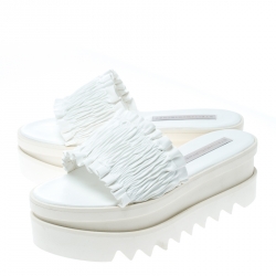 Stella McCartney White Ruched Faux Leather Platform Slides Size 38