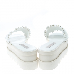 Stella McCartney White Ruched Faux Leather Platform Slides Size 38