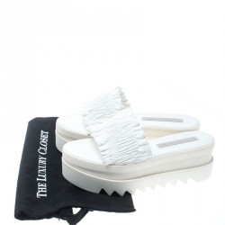 Stella McCartney White Ruched Faux Leather Platform Slides Size 38