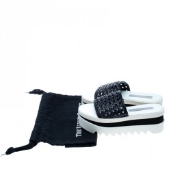 Pre Owned حذاء سلايدز ستيلا ماكرتني نعل سميك ويكر جلد مغزول صناعي أسود مقاس 37