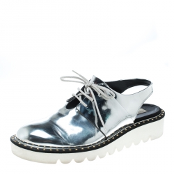 Stella McCartney Metallic Silver Faux Leather Odette Slingback Derby Size 41