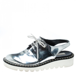 Stella McCartney Metallic Silver Faux Leather Odette Slingback Derby Size 41