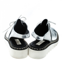 Stella McCartney Metallic Silver Faux Leather Odette Slingback Derby Size 41