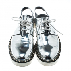 Stella McCartney Metallic Silver Faux Leather Odette Slingback Derby Size 41