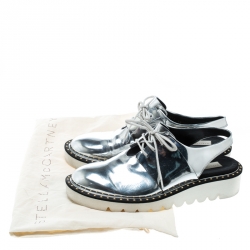 Stella McCartney Metallic Silver Faux Leather Odette Slingback Derby Size 41