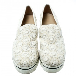 Pre Owned Stella McCartney White Lace/Canvas Slip On Sneakers Size 38