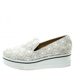Pre Owned Stella McCartney White Lace/Canvas Slip On Sneakers Size 38