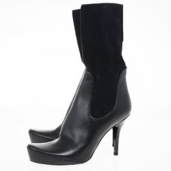 Pre Owned Stella McCartney Black Leather Sock Platform Ankle Boots Size 38