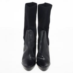 Pre Owned Stella McCartney Black Leather Sock Platform Ankle Boots Size 38