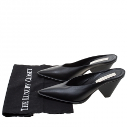 Pre Owned Stella McCartney Black Faux Leather Sabot Pointed Mules Size 39
