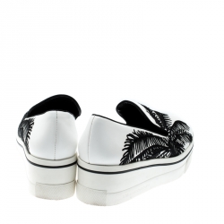 مملوكة مسبقًا Stella McCartney Monochrome Faux Leather Binx Palm Tree Embroidered Platform Slip On Sneakers Size 38