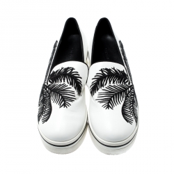 مملوكة مسبقًا Stella McCartney Monochrome Faux Leather Binx Palm Tree Embroidered Platform Slip On Sneakers Size 38