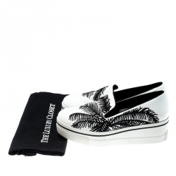 مملوكة مسبقًا Stella McCartney Monochrome Faux Leather Binx Palm Tree Embroidered Platform Slip On Sneakers Size 38