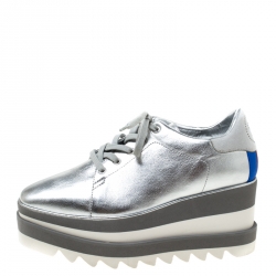 مملوكة مسبقًا Stella McCartney Silver Faux Leather Elyse Platform Derby Size 36