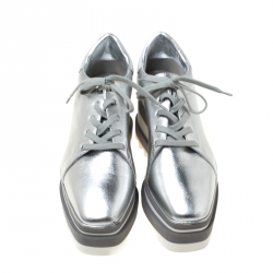 مملوكة مسبقًا Stella McCartney Silver Faux Leather Elyse Platform Derby Size 36
